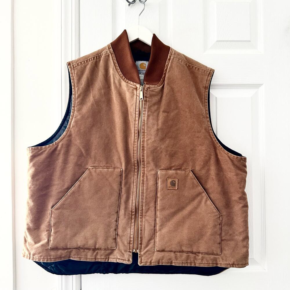 Carhartt Brown Tan Khaki V02 Sandstone Vest Arctic Quilted Lining Men 2XL Reg